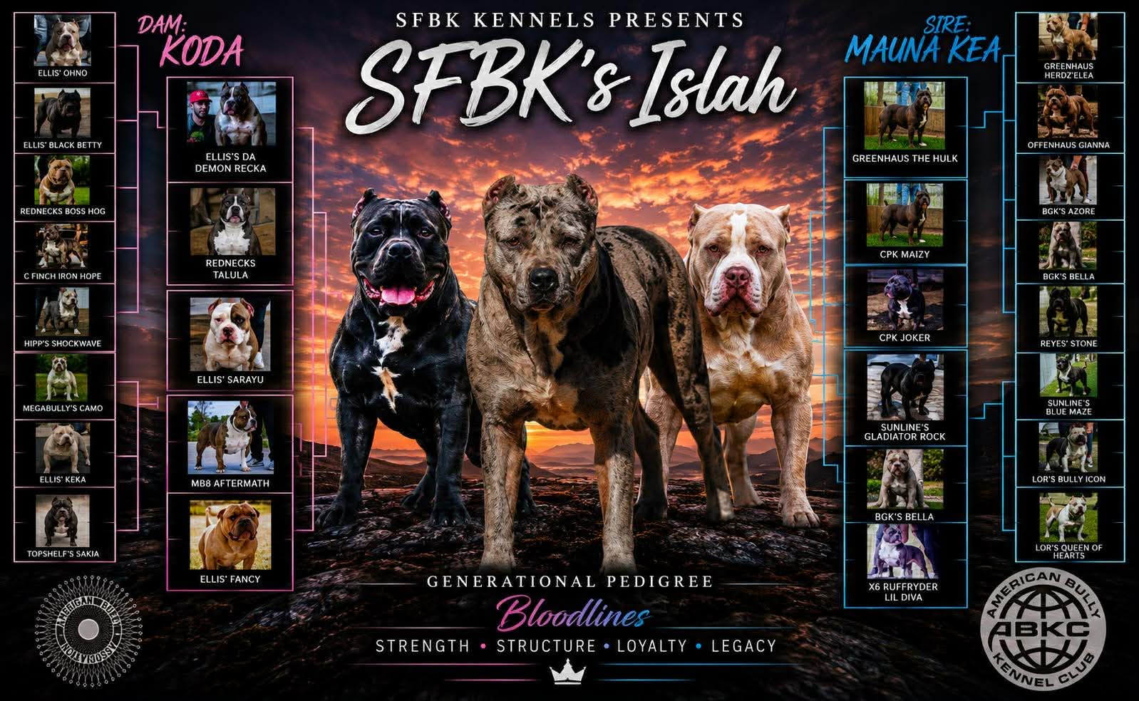 SFBK's Islah generational pedigree — ABKC American Bully bloodline