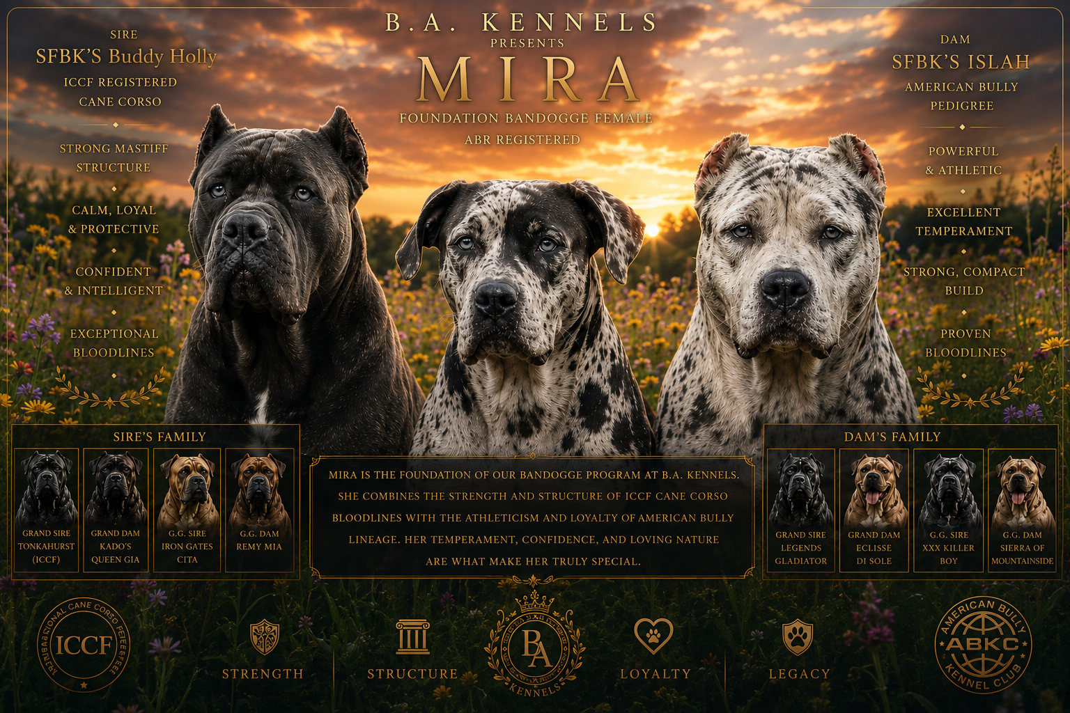 Mira full pedigree — B.A. Kennels Foundation Bandogge Female with sire and dam bloodlines